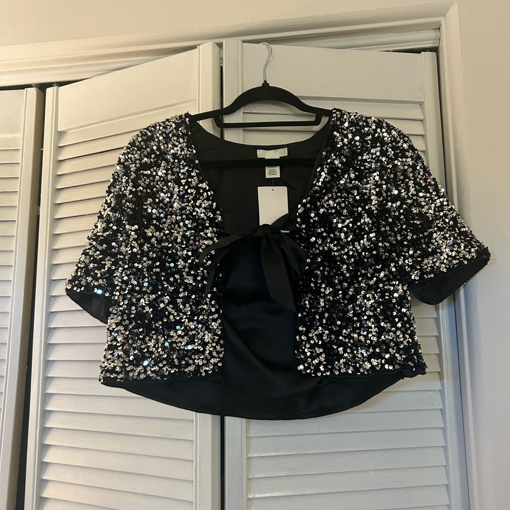 Black Sequin Cropped Top